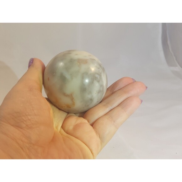 Large Marble Onyx Stone Ball White Grey 3" Polished - Picture 7 of 7